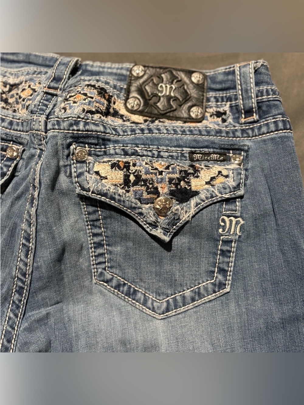 Signature Womenoot Cut Jeans in Blue with Embroidered Accents